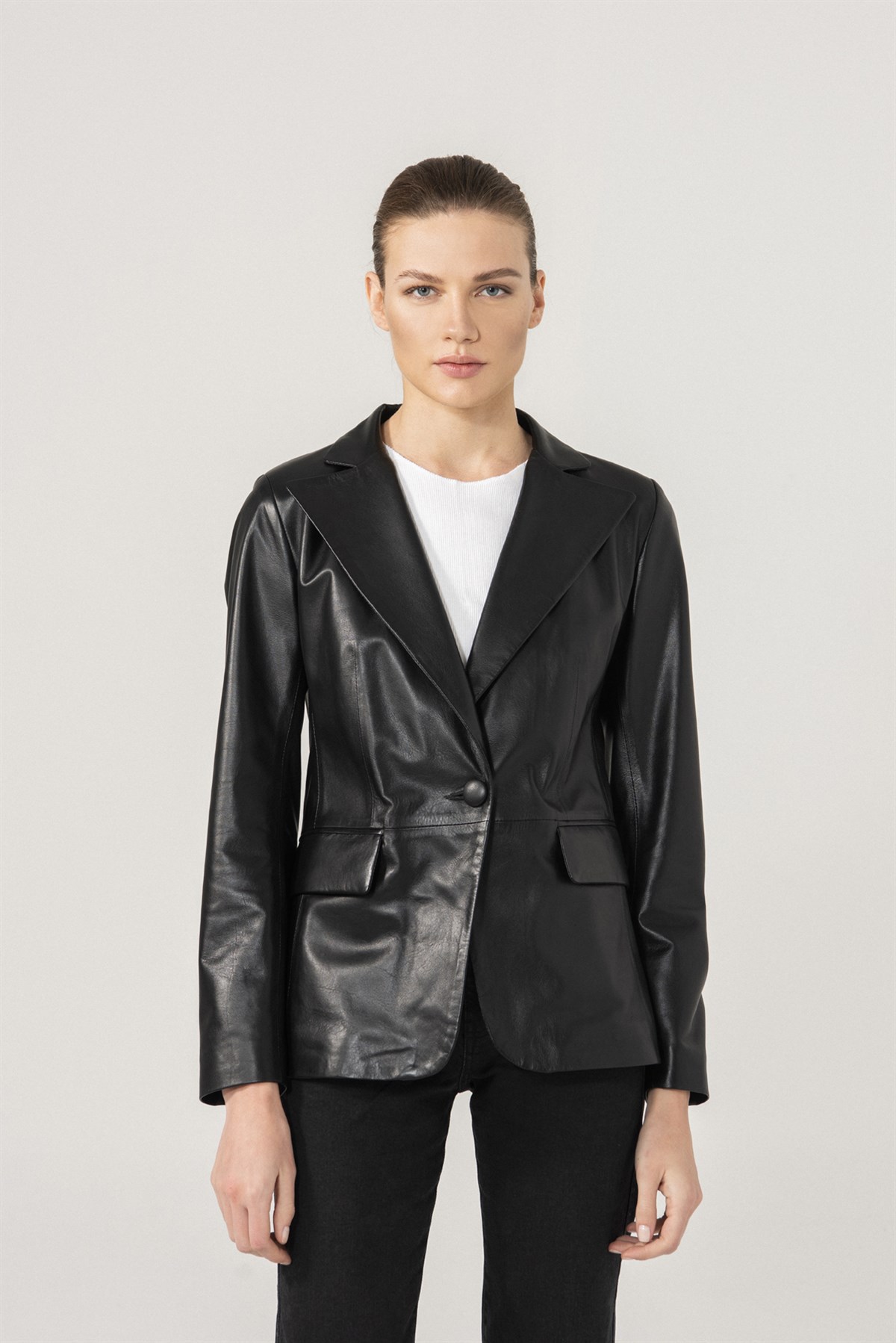 knoop Keizer Regelmatigheid Olivia Women Single Button Black Leather Blazer Jacket | Women's Leather  Jacket
