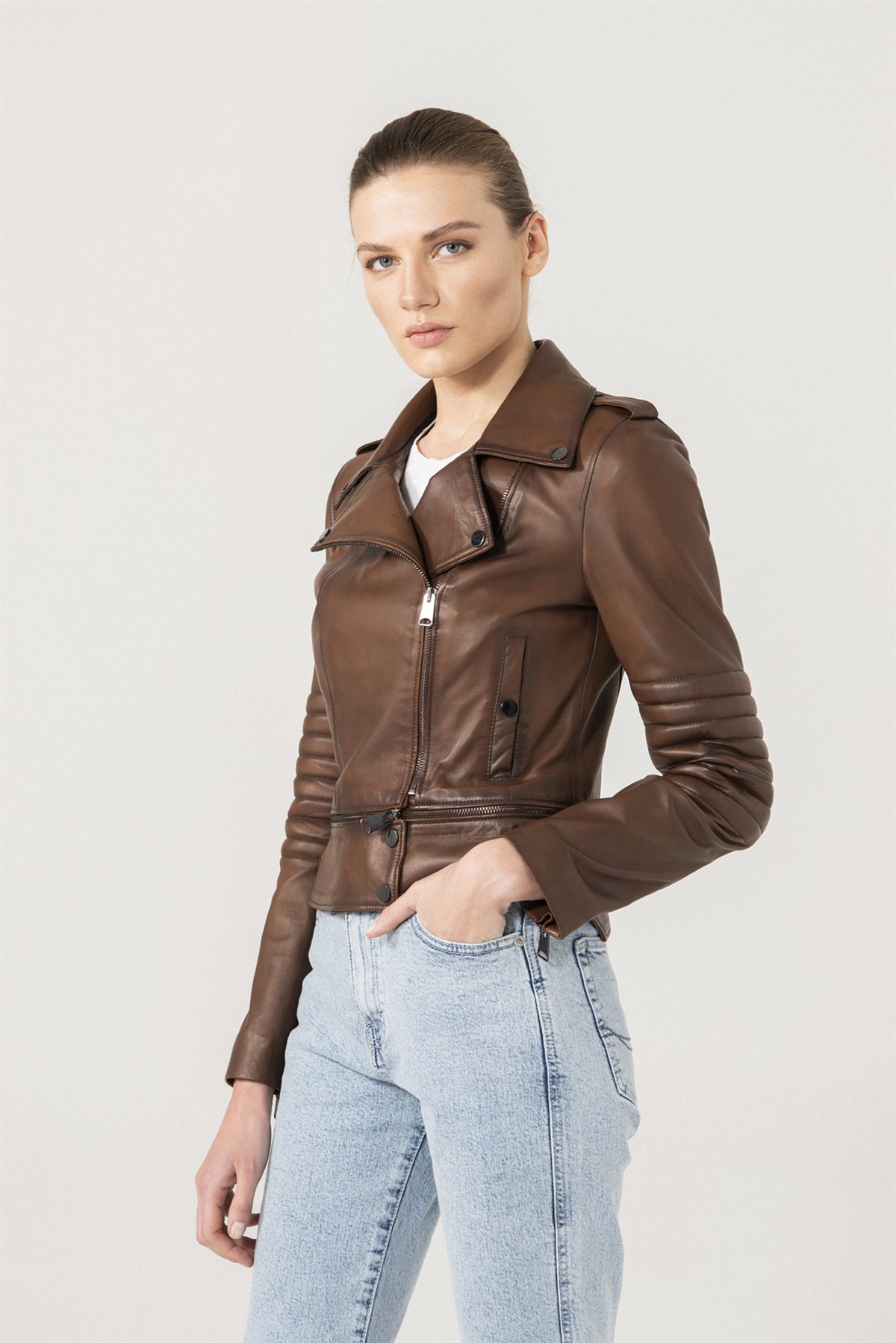 Sandra Women Biker Brown Leather Jacket | Women's Leather Jacket