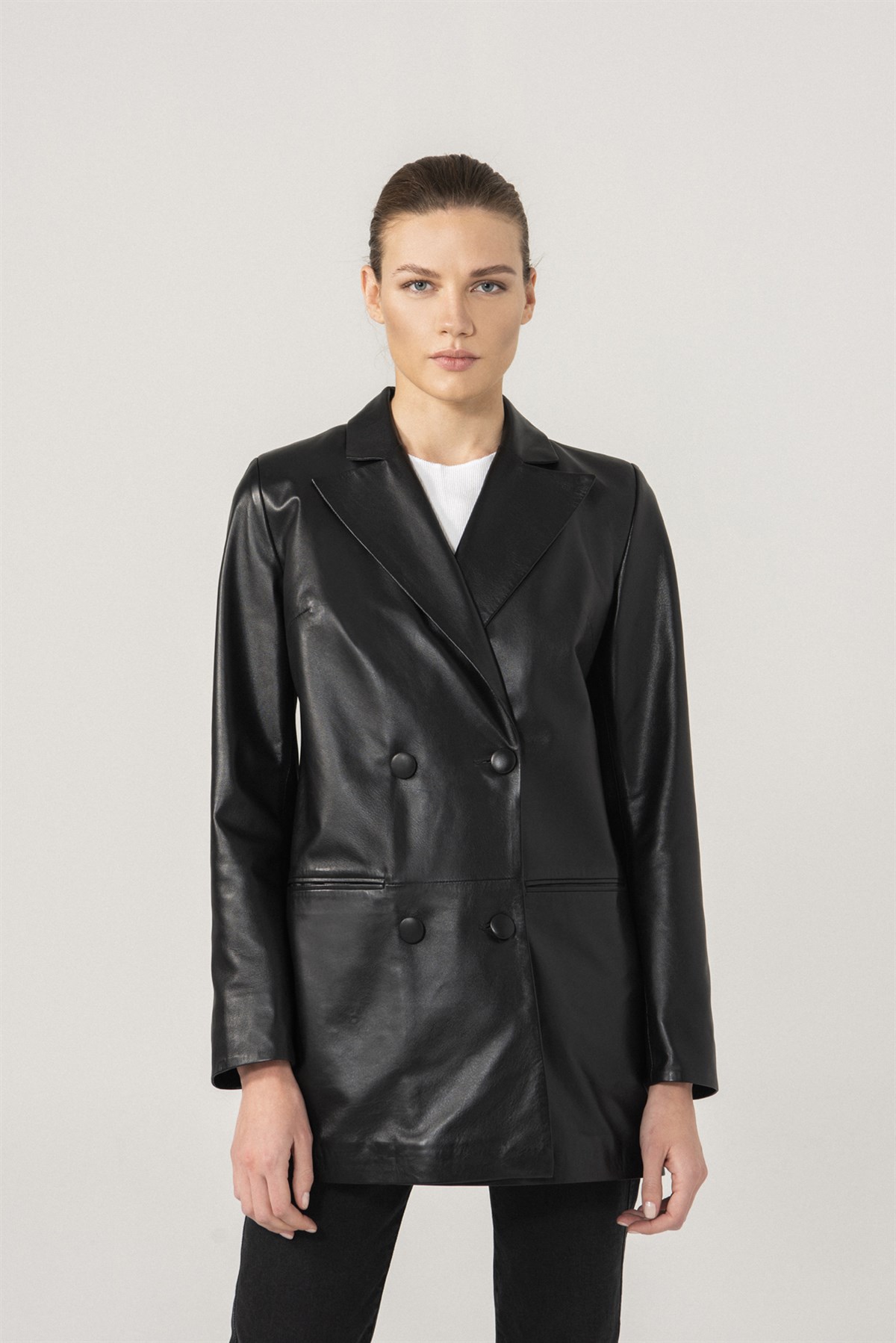 ZOE Women Black Leather Double Breasted Blazer Jacket | Women's Leather  Jacket