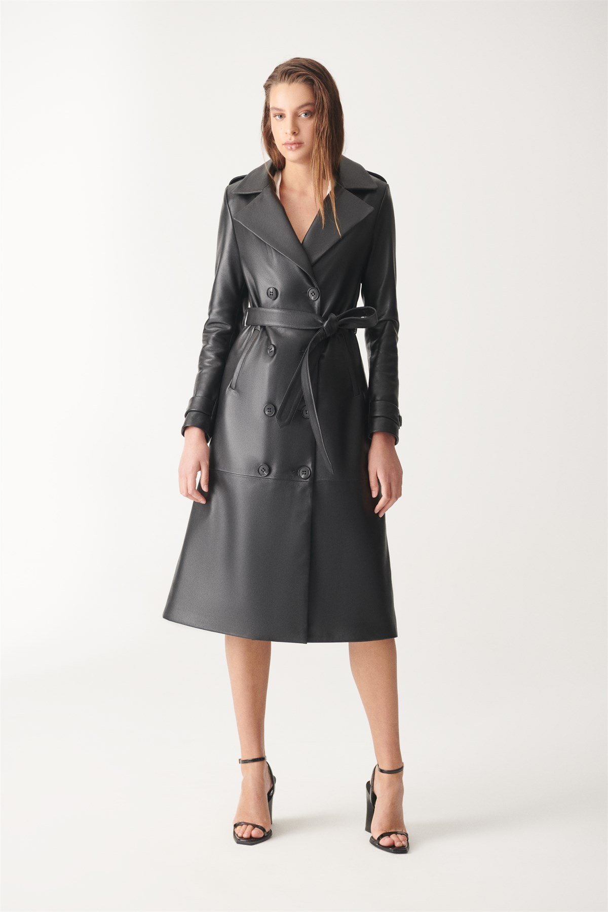 JESICA Black Trench Coat Leather Coat | Women's Leather Jacket Models