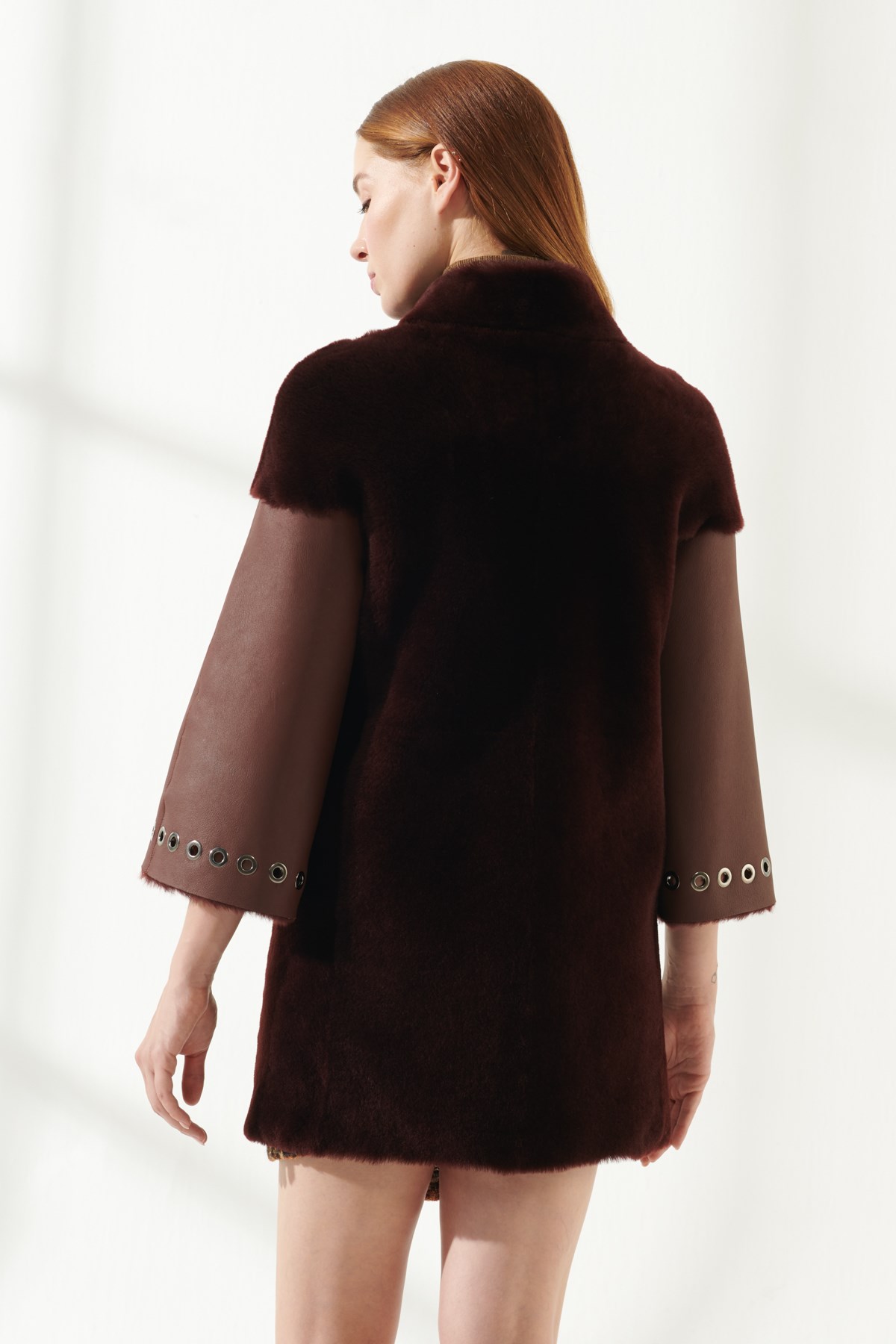 ALEXA Women Casual Bordeaux Shearling Coat | Women's Leather ...