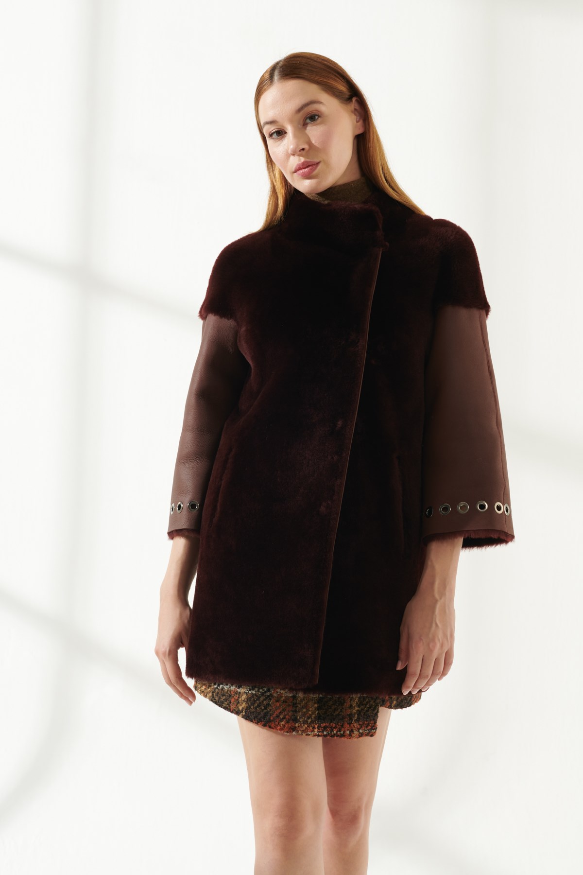 ALEXA Women Casual Bordeaux Shearling Coat | Women's Leather ...