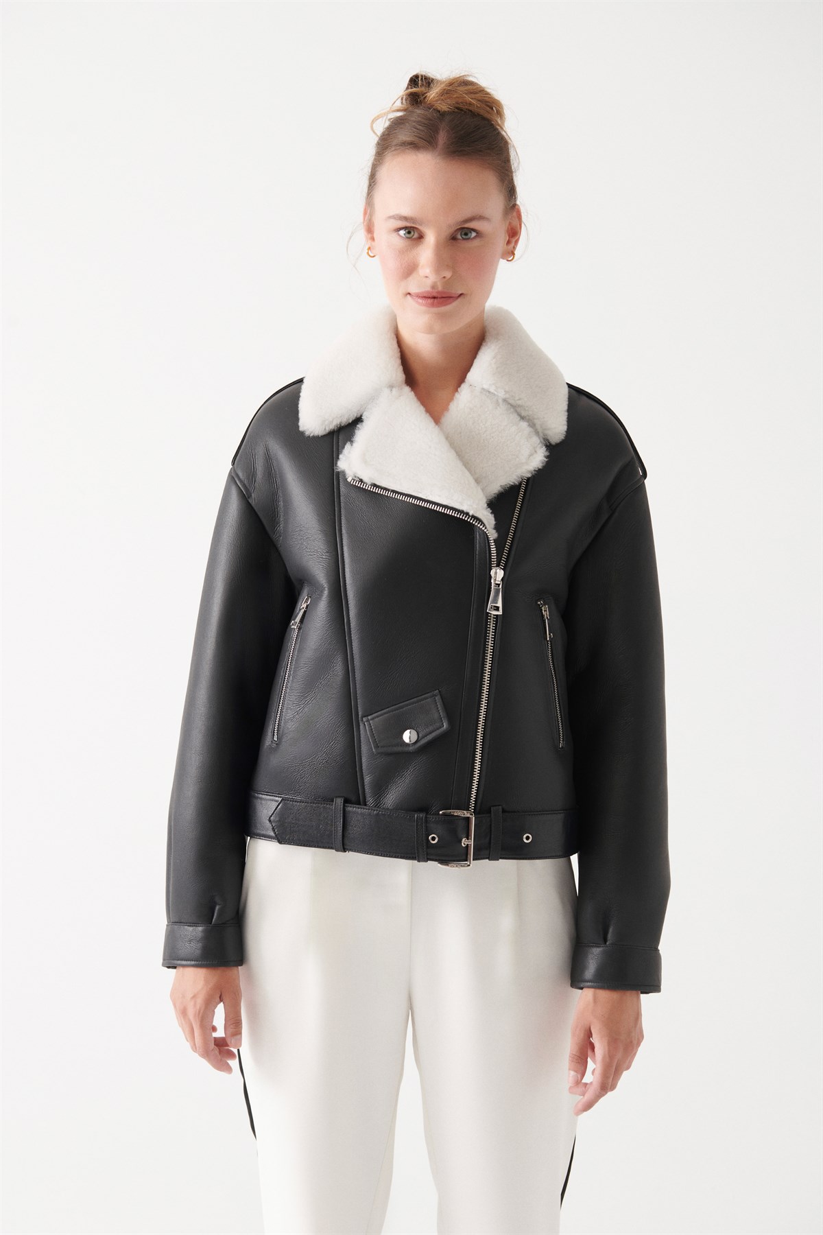 DONNA Women Black Shearling Jacket | Women Leather and Shearling Jacket &  Coat