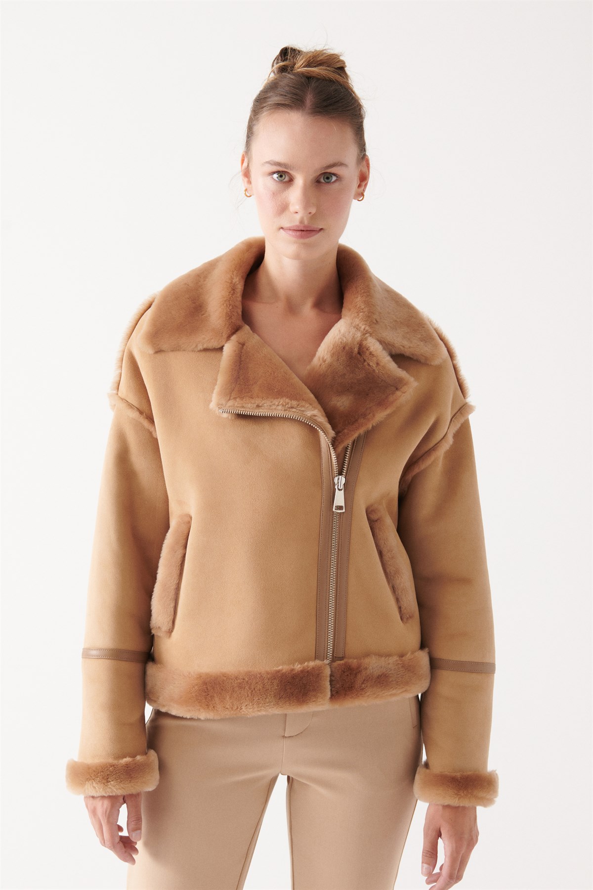 MELISSA Women Camel Shearling Jacket | Women Leather and Shearling Jacket &  Coat