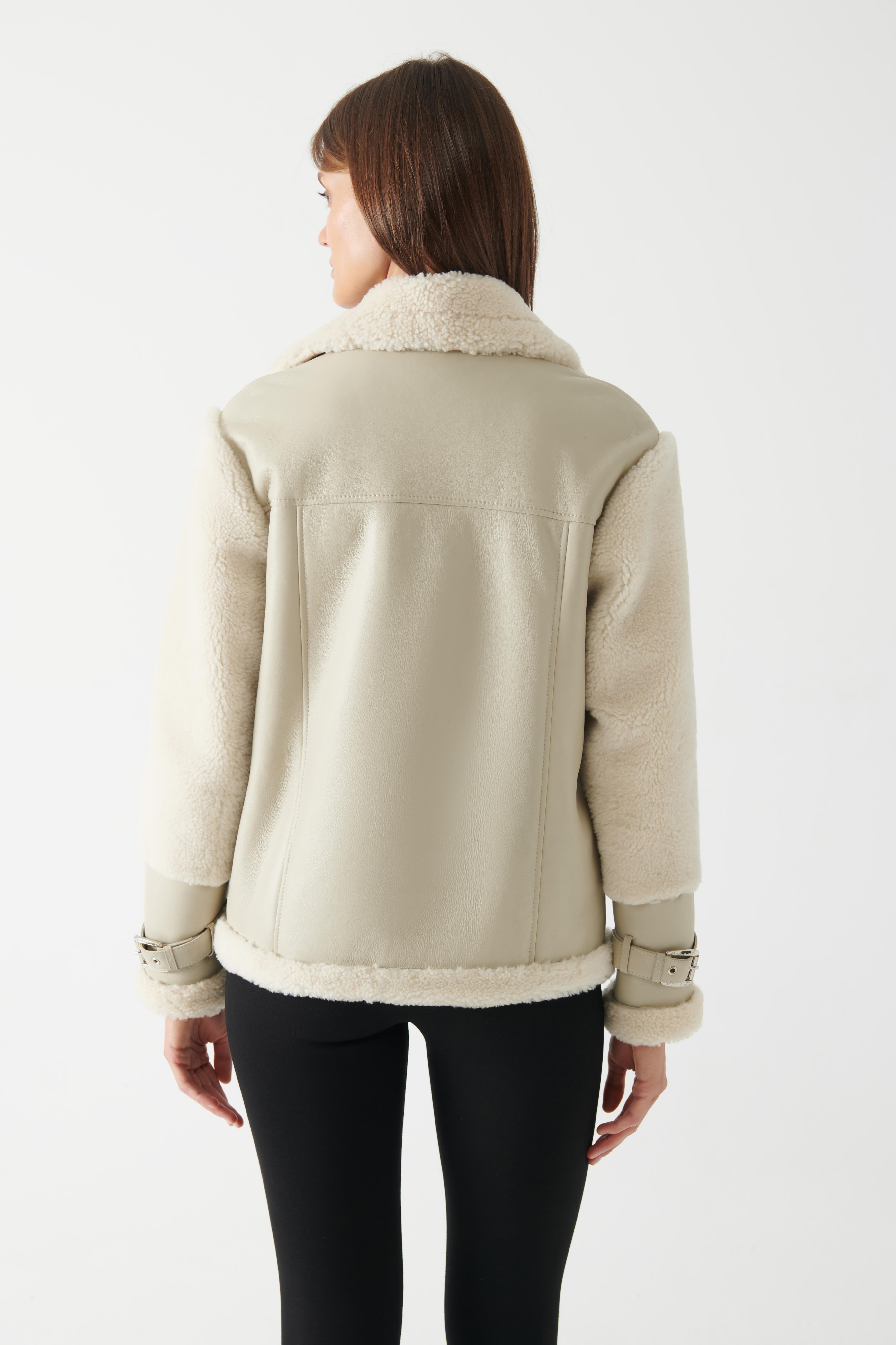 MILA Women's Beige Shearling Jacket Women's Shearling Coat Models