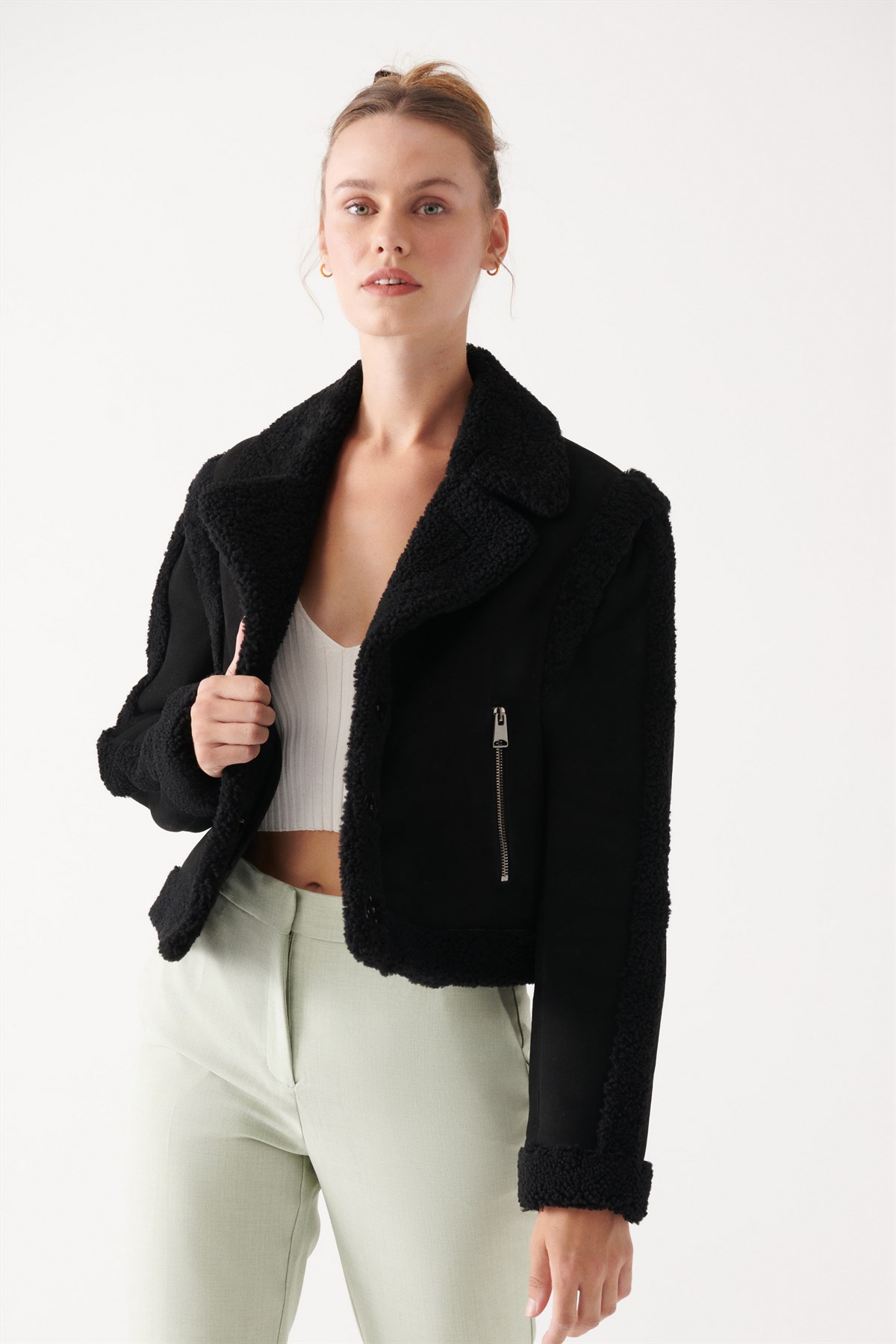 MONICA Women Black Shearling Jacket | Women Leather and Shearling ...