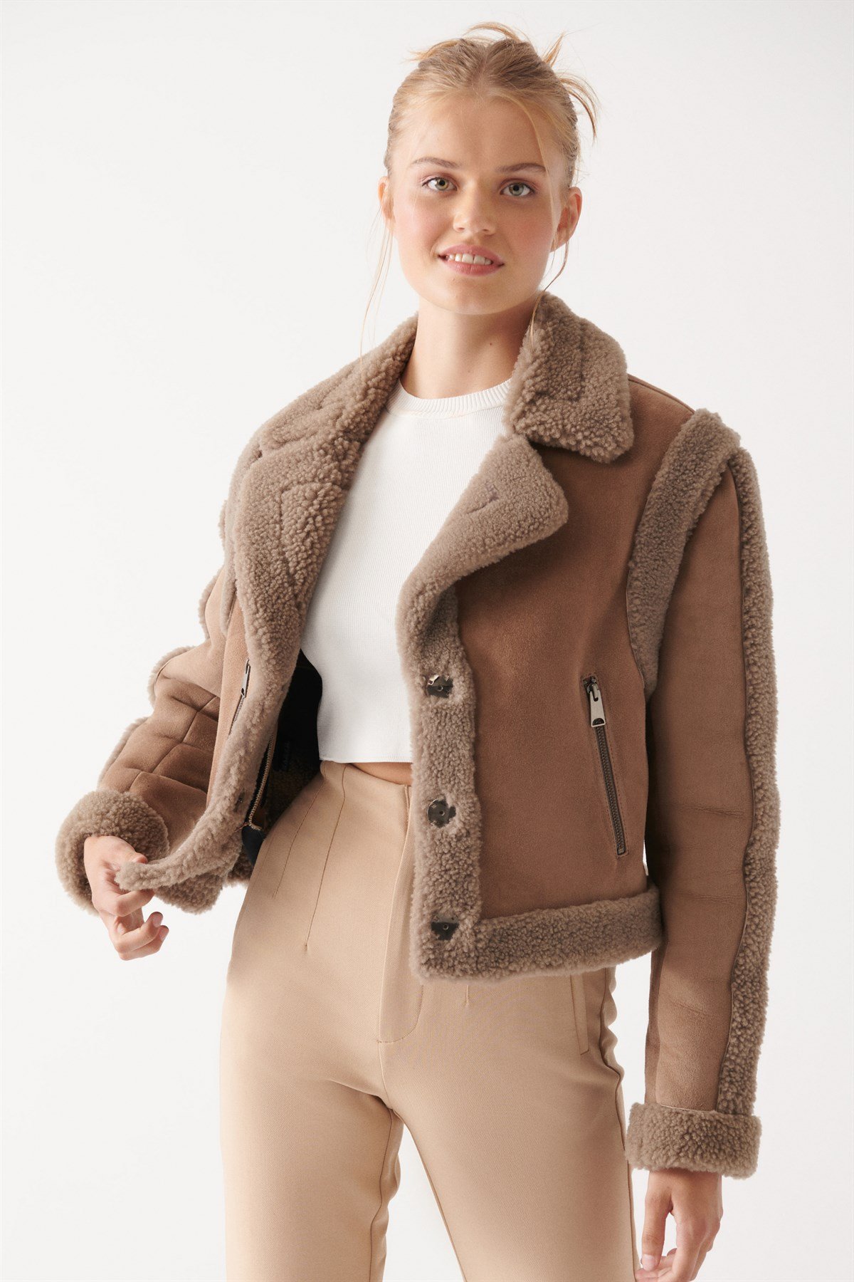 MONICA Women Brown Shearling Jacket | Women Leather and Shearling Jacket &  Coat