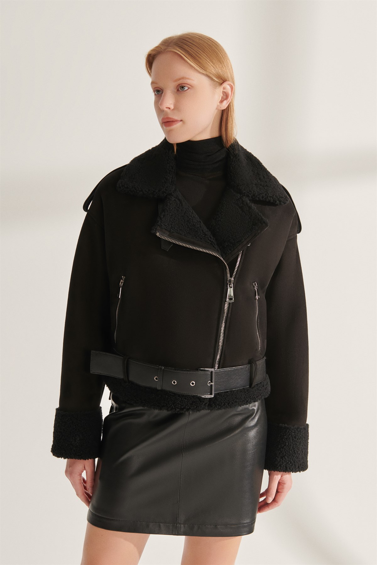 Hawley oversized shearling sale biker jacket