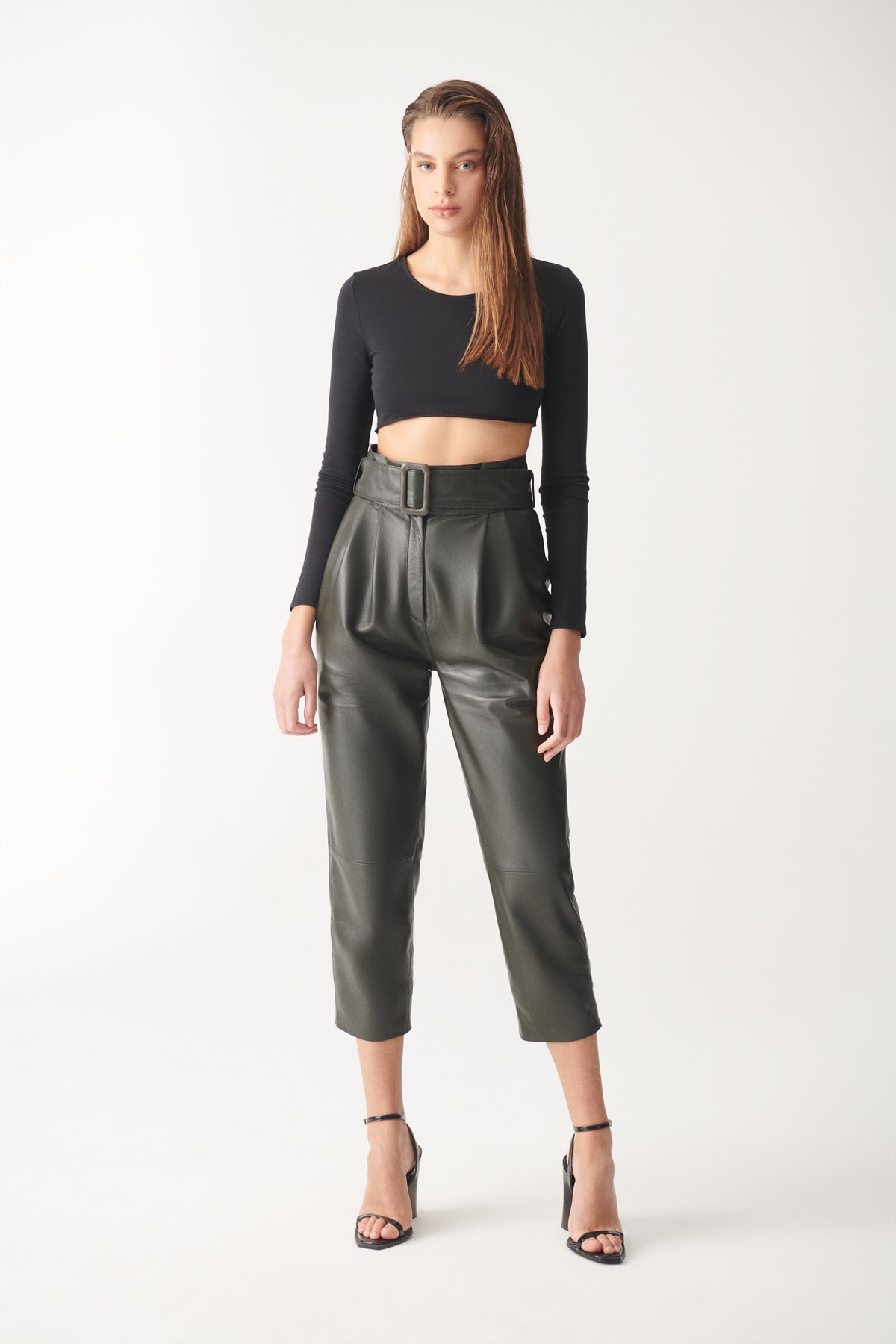 High waisted faux leather trousers | Pinkwoman