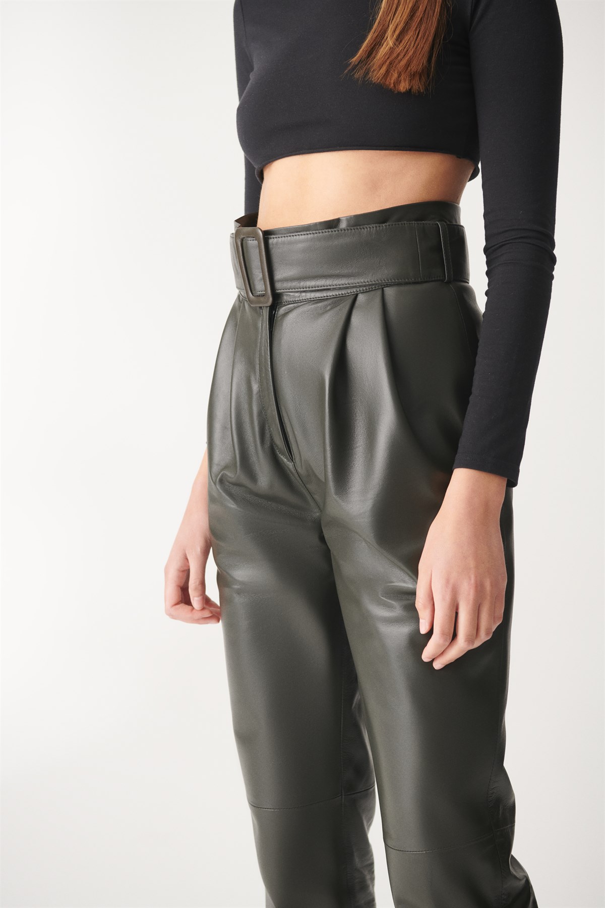 HAZEL Green Sport Leather Trousers  Womens Leather Pants