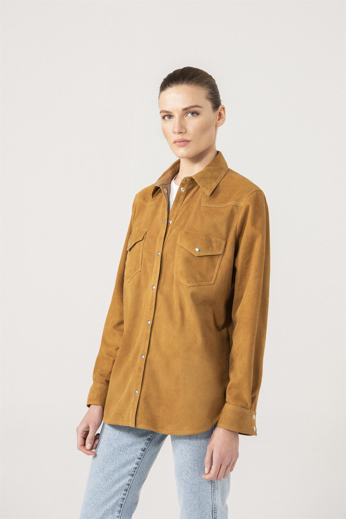 Camel Suede Shirt Jacket | Women's Suede Jacket