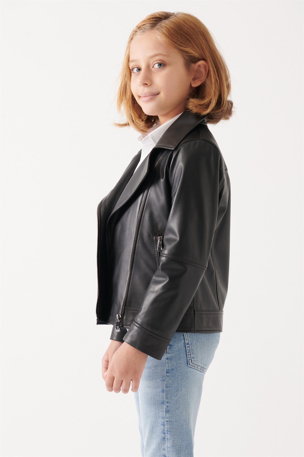 LARA Girls Black Leather Jacket | Girls Leather and Shearling Jacket & Coat