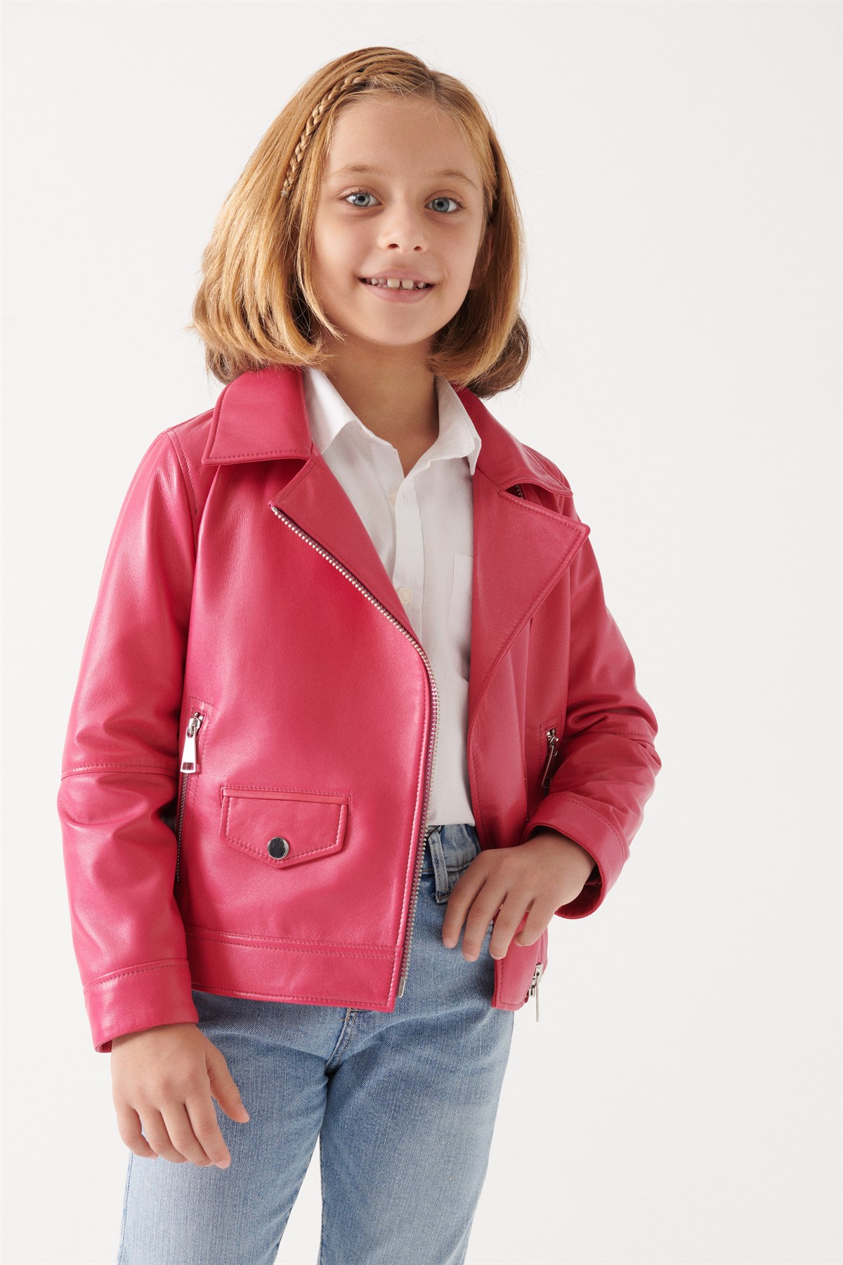 LARA Girls Vanilla Leather Jacket | Girls Leather and Shearling Jacket ...