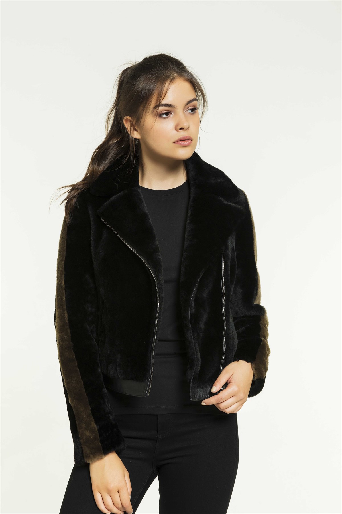 OCEAN Women Casual Black Shearling Jacket | Women's Shearling Jacket