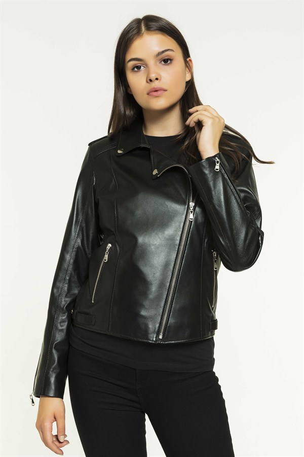SARA Women Biker Black Leather Jacket | Women's Leather Jacket
