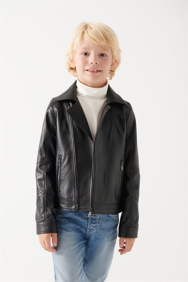 BARNY Boys Black Leather Jacket | Boys Leather and Shearling Jacket & Coat