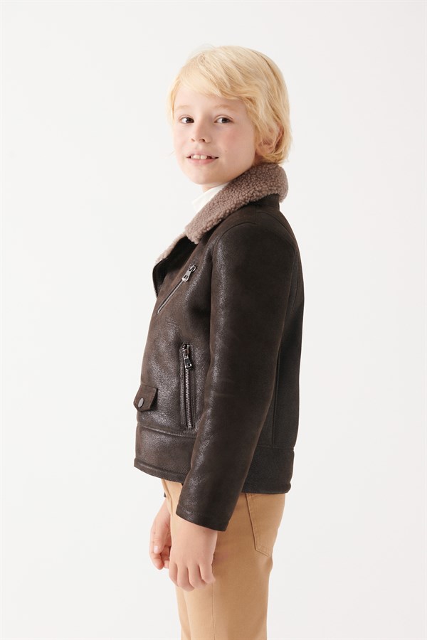 BILLY Boys Tan Shearling Jacket | Boys Leather and Shearling Jacket & Coat