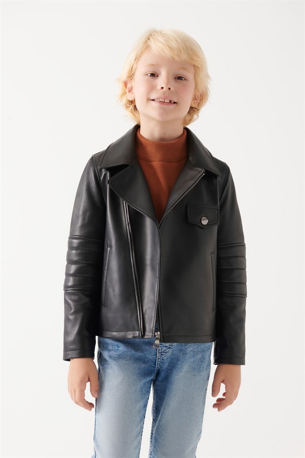 JONNY Boys Black Leather Jacket | Boys Leather and Shearling Jacket & Coat
