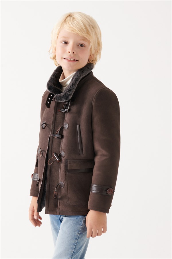 SMITH Boys Brown Shearling Jacket | Boys Leather and Shearling Jacket ...
