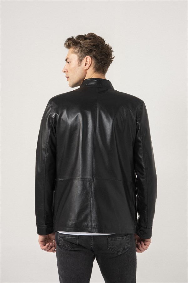 Carlos Men Sports Black Leather Jacket Black Noble | Luxury Shearling