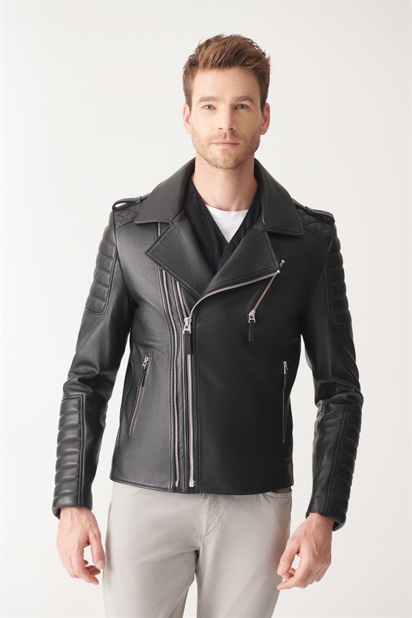 MEN'S LEATHER JACKETMARTIN Black Biker Leather Jacket