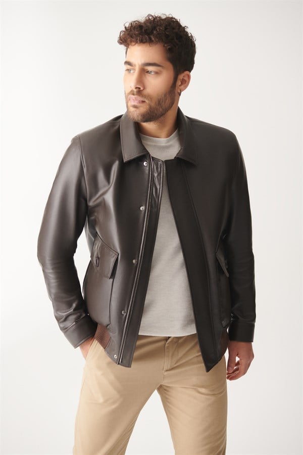 MEN'S LEATHER JACKETPARKER Brown College Leather Jacket