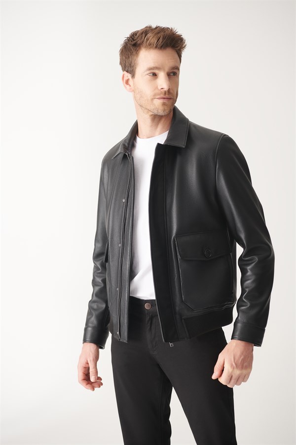 PARKER Black College Leather Jacket | Men's Leather Jacket Models