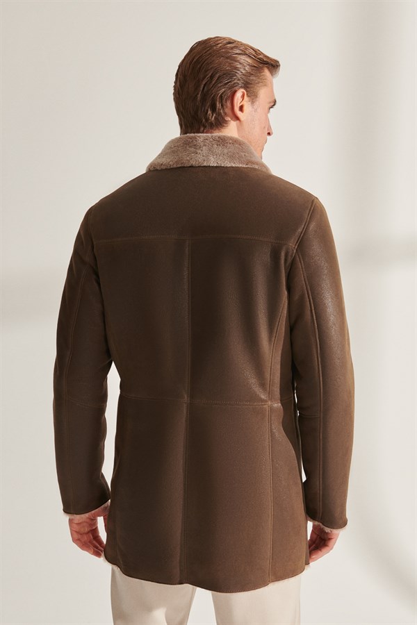 CLARK Men's Khaki Shearling Leather Coat | Men's Shearling Leather Coat ...