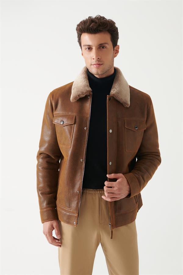 ARMANDO Men's Saffron Shearling Jacket | Men's Shearling Leather Coat ...
