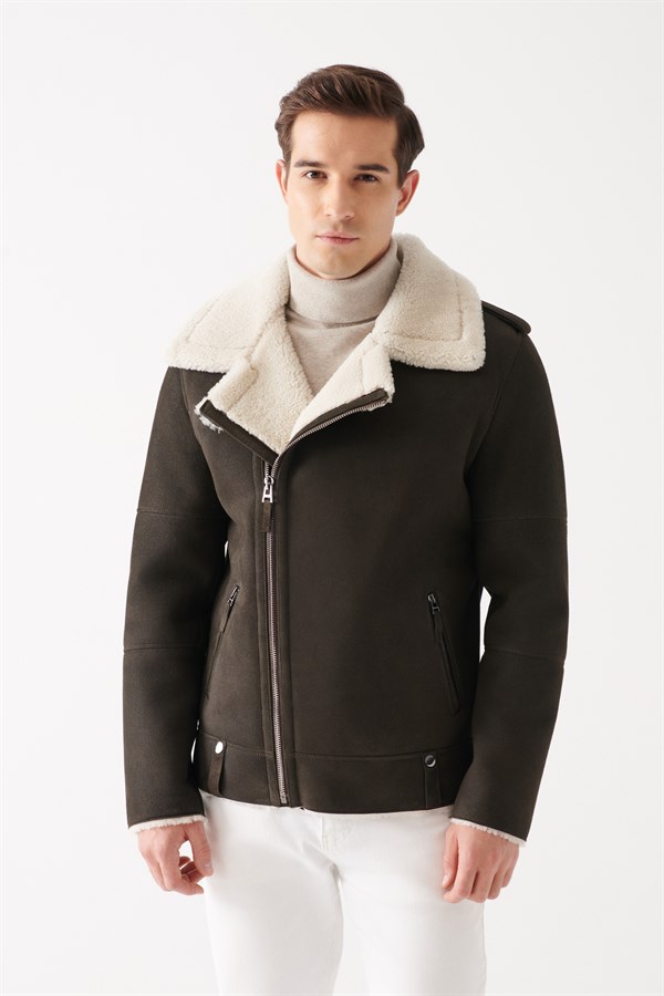 VALENTINO Men Green Shearling Jacket | Men Leather and Shearling Coat ...