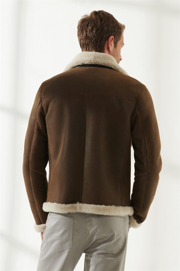 BARBOSA Men Aviator Tan&Off-White Shearling Jacket Black Noble | Luxury ...