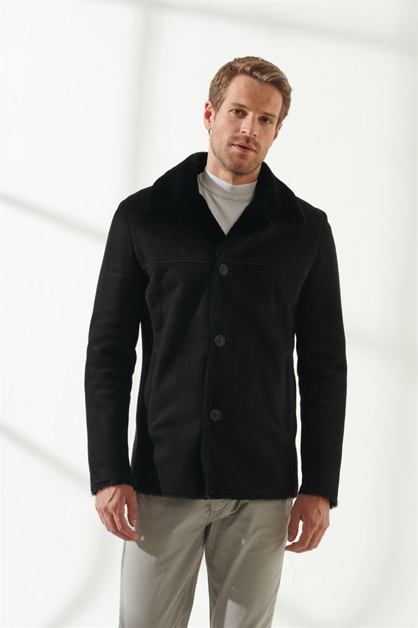 DENNIS Men Casual Black Shearling Jacket Black Noble | Luxury Shearling