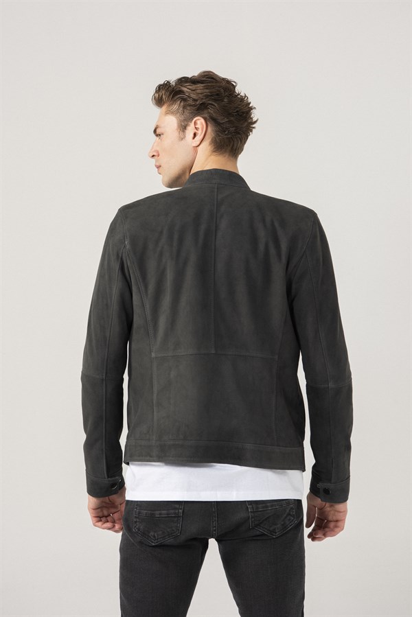Christian Men Sports Anthracite Suede Jacket Black Noble | Luxury Shearling