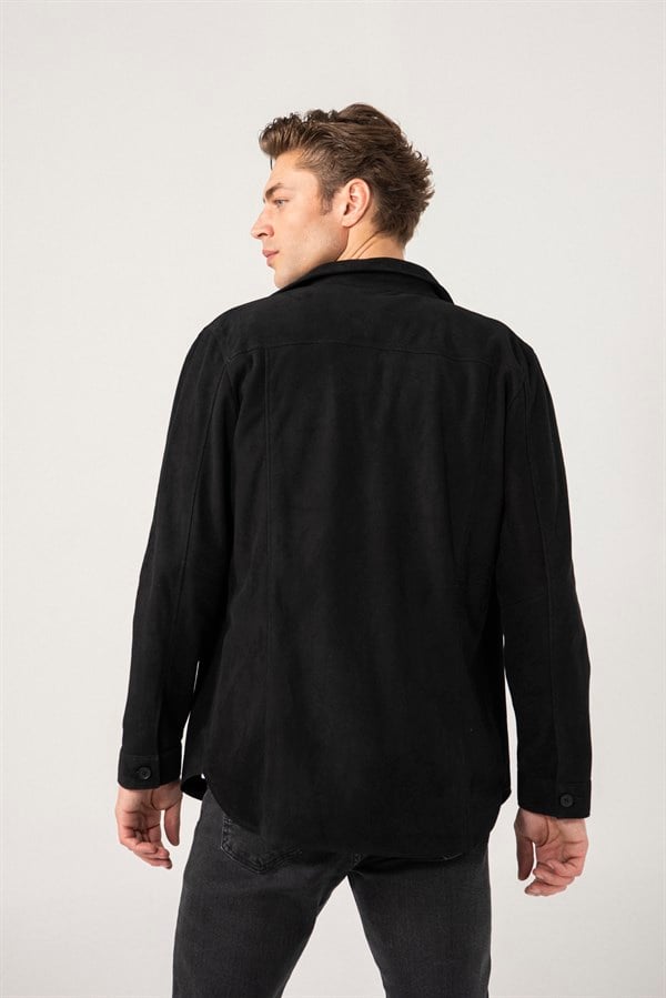 Dustin Men Black Suede Shirt Jacket Black Noble | Luxury Shearling