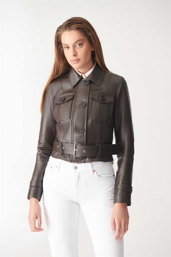 WOMEN'S LEATHER JACKETAMARA Brown Sport Leather Jacket