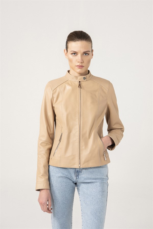 AMELIA Women Casual Vanilla Leather Jacket | Women's Leather Jacket