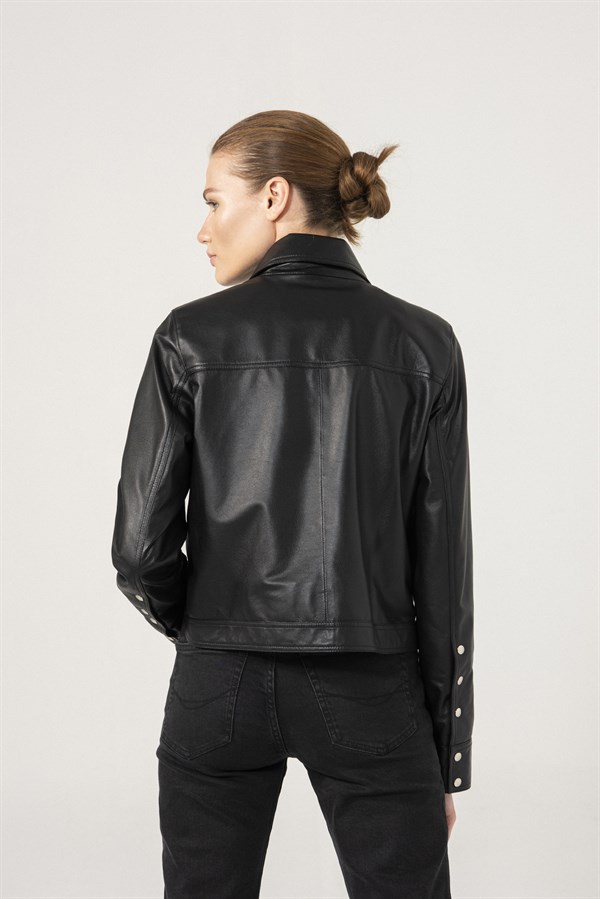 FIONA Women Black Leather Denim Jacket | Women's Leather Jacket