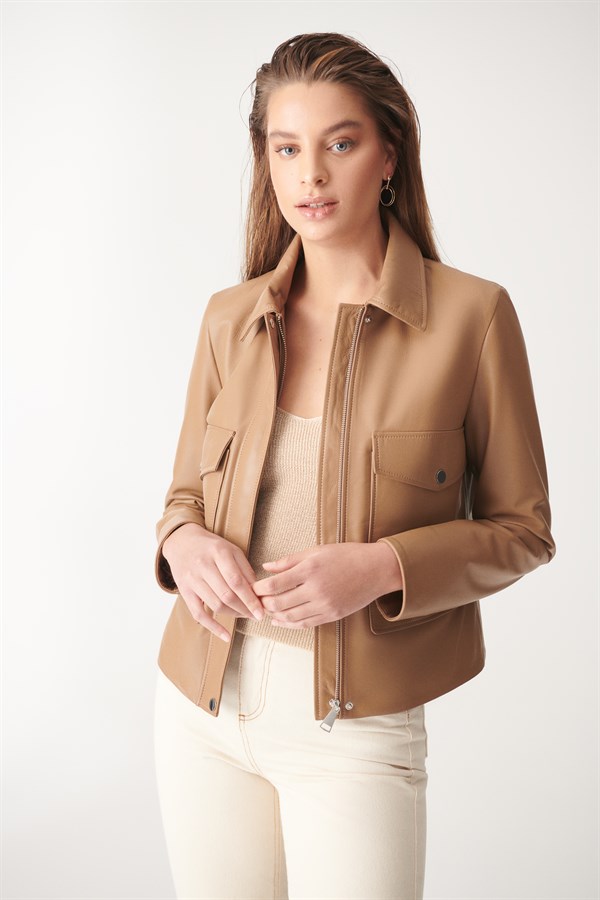 WOMEN'S LEATHER JACKETJULIET Light Brown Sport Leather Jacket