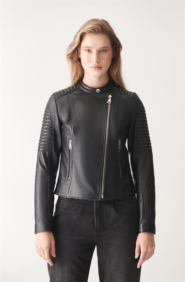 RENATA Black Biker Leather Jacket | Women's Leather Jacket Models