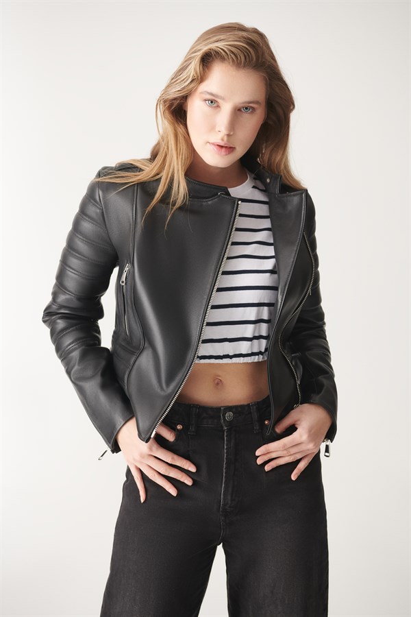 STELLA Black Sport Leather Jacket | Women's Leather Jacket Models