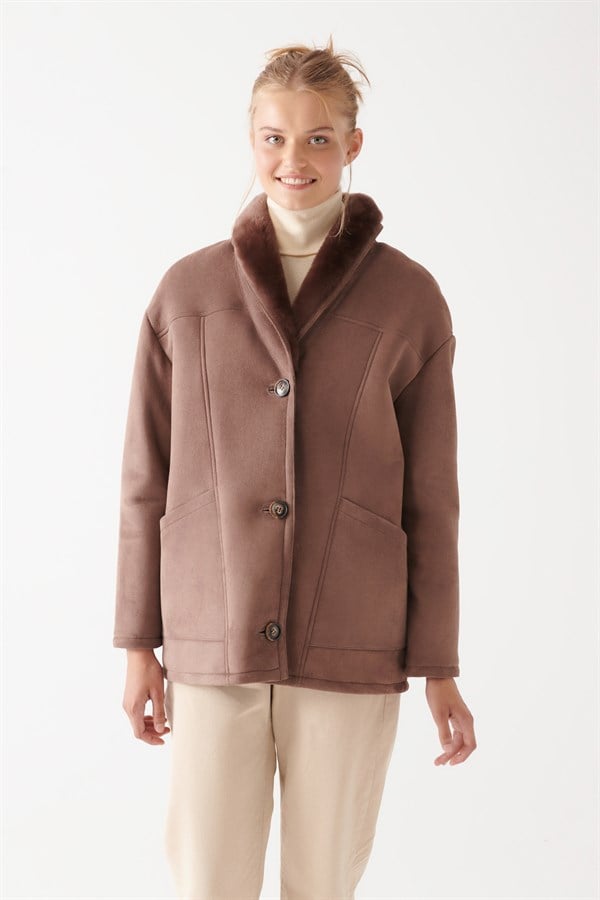 WOMEN FUR COAT-ALLISON Women Brown Shearling Coat