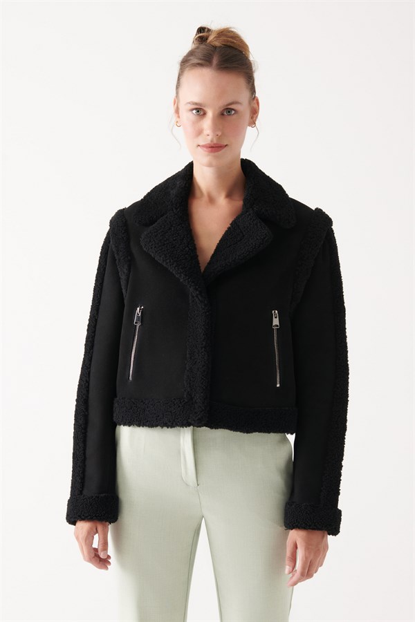 MONICA Women Black Shearling Jacket | Women Leather and Shearling ...