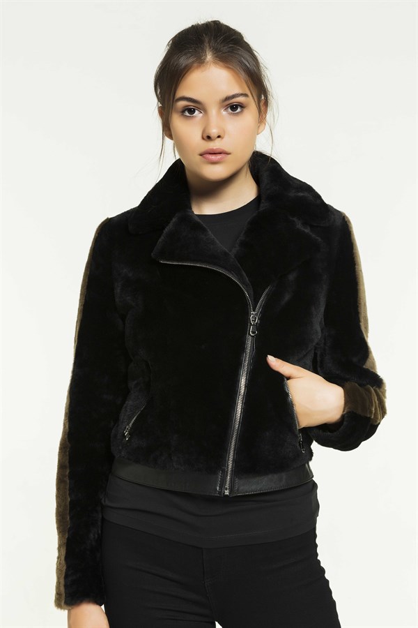 OCEAN Women Casual Black Shearling Jacket | Women's Shearling Jacket