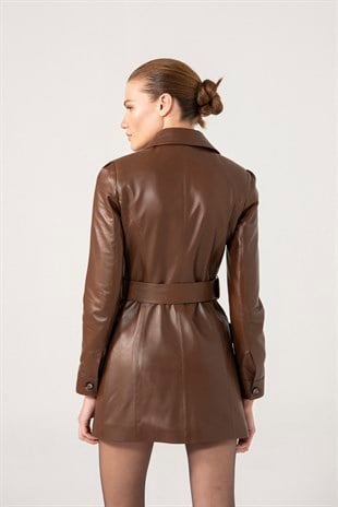 KADIN ELBİSEBianca Women Brown Leather Dress