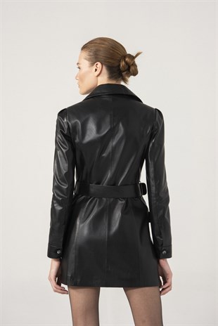 KADIN ELBİSEBianca Women Black Leather Dress