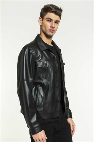 JACK Men Sport Black Leather Jacket Black Noble | Luxury Shearling
