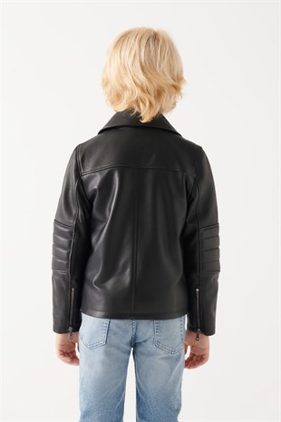 JONNY Boys Black Leather Jacket | Boys Leather and Shearling Jacket & Coat