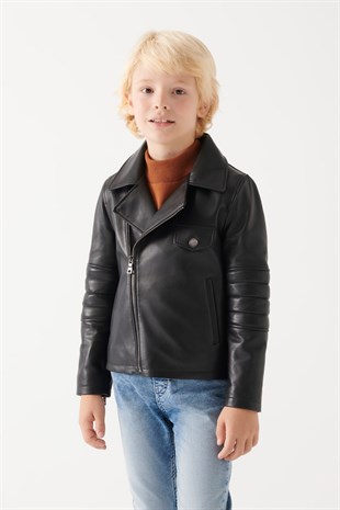 BOYS-JONNY Boys Black Leather Jacket