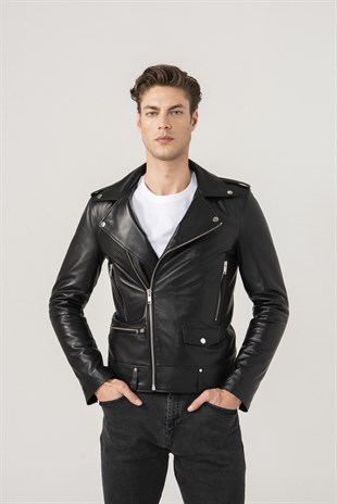 MEN'S LEATHER JACKETAndrey Men Biker Black Leather Jacket