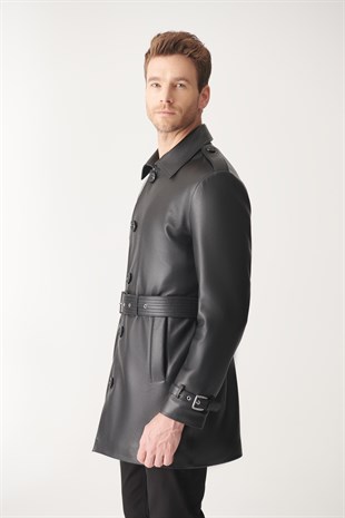 MEN'S LEATHER JACKETBRIAN Black Trench Coat Leather Coat
